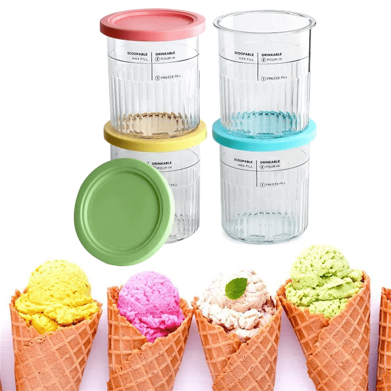 4PCS Ice Cream Pints and Lids for Ninja Creami NC500 NC501 Ice Cream Storage Containers Food Freezer - Cuisine élégante