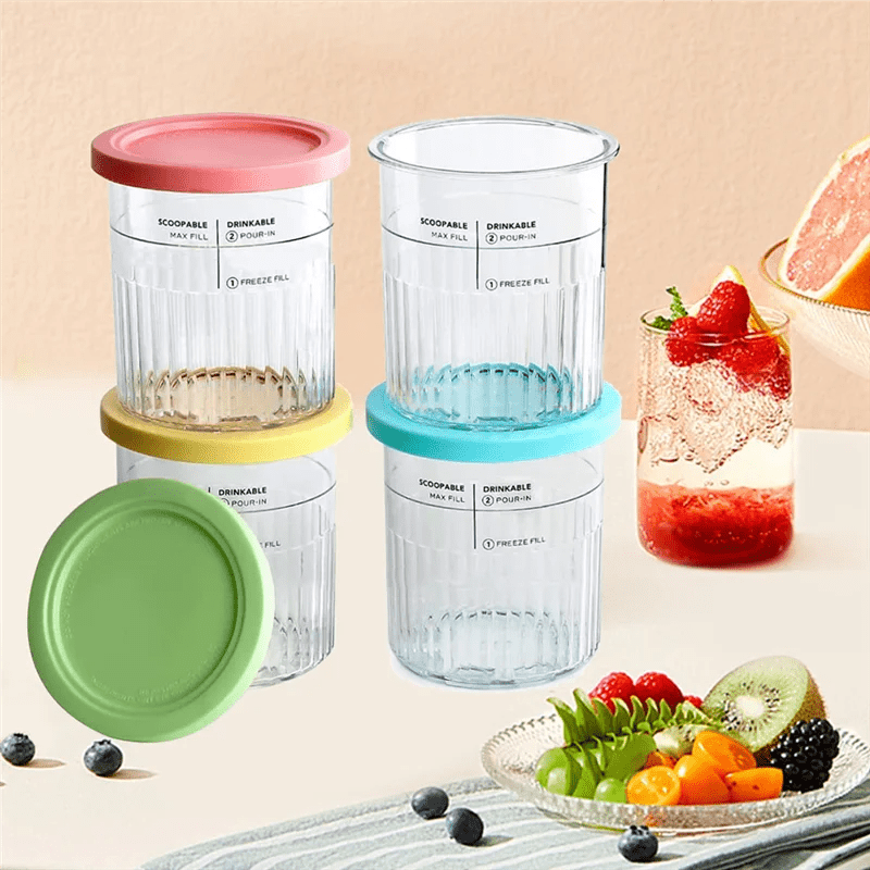 4PCS Ice Cream Pints and Lids for Ninja Creami NC500 NC501 Ice Cream Storage Containers Food Freezer - Cuisine élégante