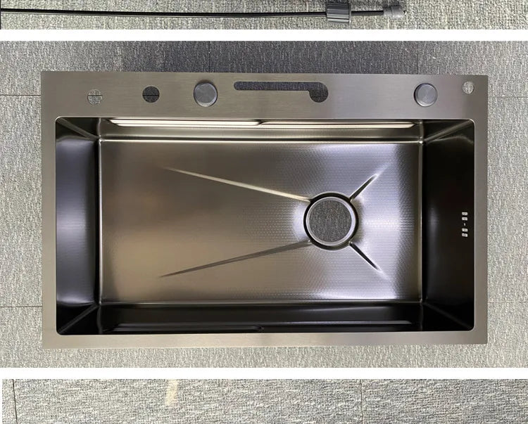 Évier de Cuisine Intelligent en Acier Inoxydable Noir, Utilitaire Multifonctionnel 3 en 1, Affichage Numérique, 29.5x17,7 Pouces, pour la Maison