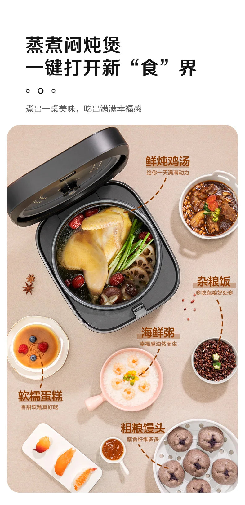 Cuiseur à riz intelligent de grande capacité, cuiseur à vapeur multifonctionnel, cuiseur à gâteau intelligent, appareils ménagers pour la cuisine, 5L