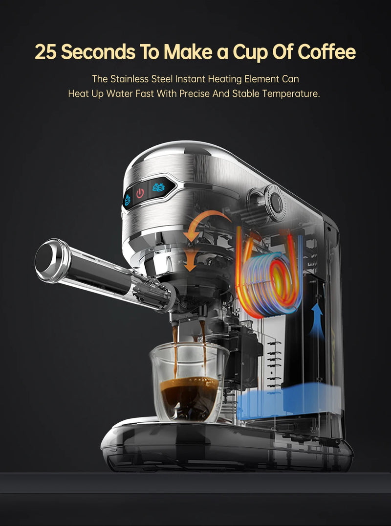 Hiinvasif W Cafetière, Inox Semi-existent, Dosette ESE Super Mince, Expresso en Poudre, Machine à Cappuccino, Eau Chaude, H11, 20 Bar - Cuisine élégante