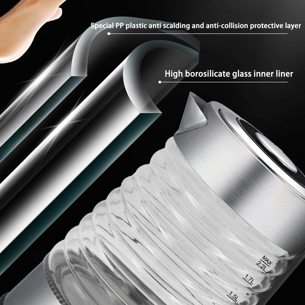 Bouilloire électrique portable en acier inoxydable, théière à café en verre intelligent, bouilloire à eau bouillante, port de cuisine, 220V, fecL