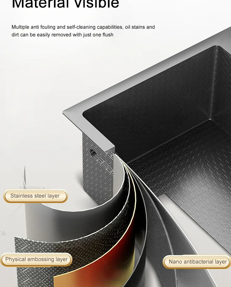 Évier de Cuisine à Cascade à Fente Unique, avec Support de Téléphone Portable Intelligent, en Acier Inoxydable, à Rainures, Gaufrage en Nid d'Abeille Intelligent