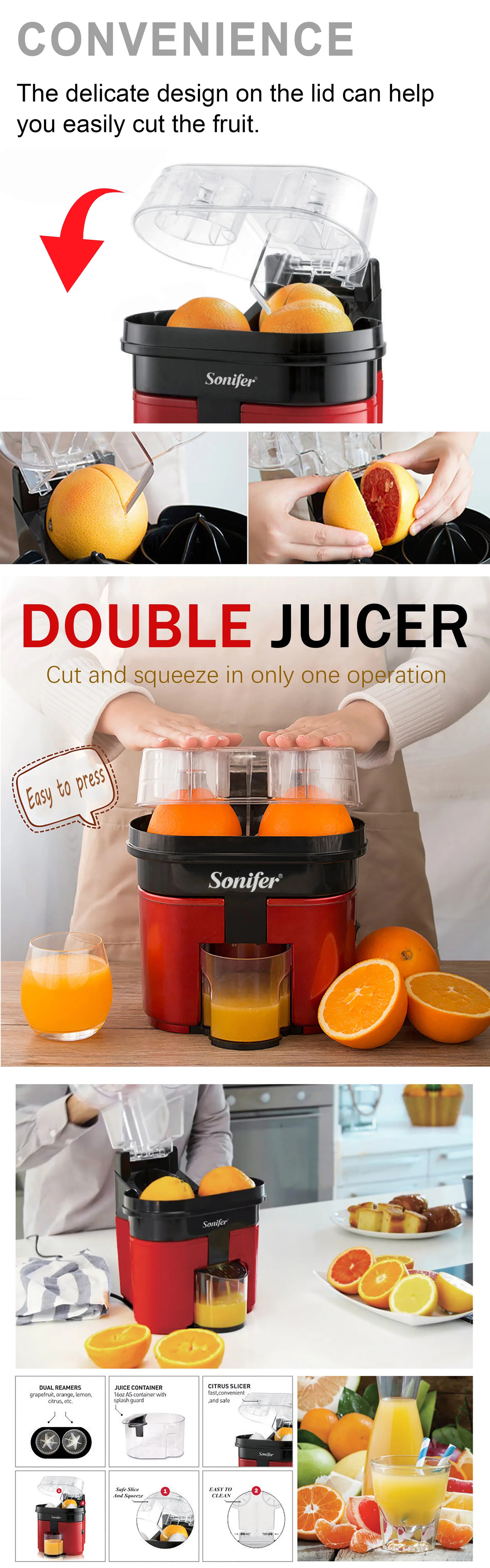 Sonifer – presse-fruits à Double pression, extracteur de jus d'orange, citron, grenade, fruits - Cuisine élégante