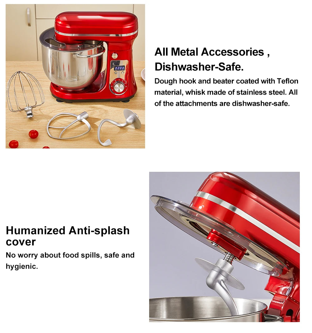 BioloMix Mélangeur sur socle de cuisine, mélangeur, moteur silencieux, fouet à œufs crème, pétrin de pâte fouet, 6 vitesses, 1200 W, 6 L, DC