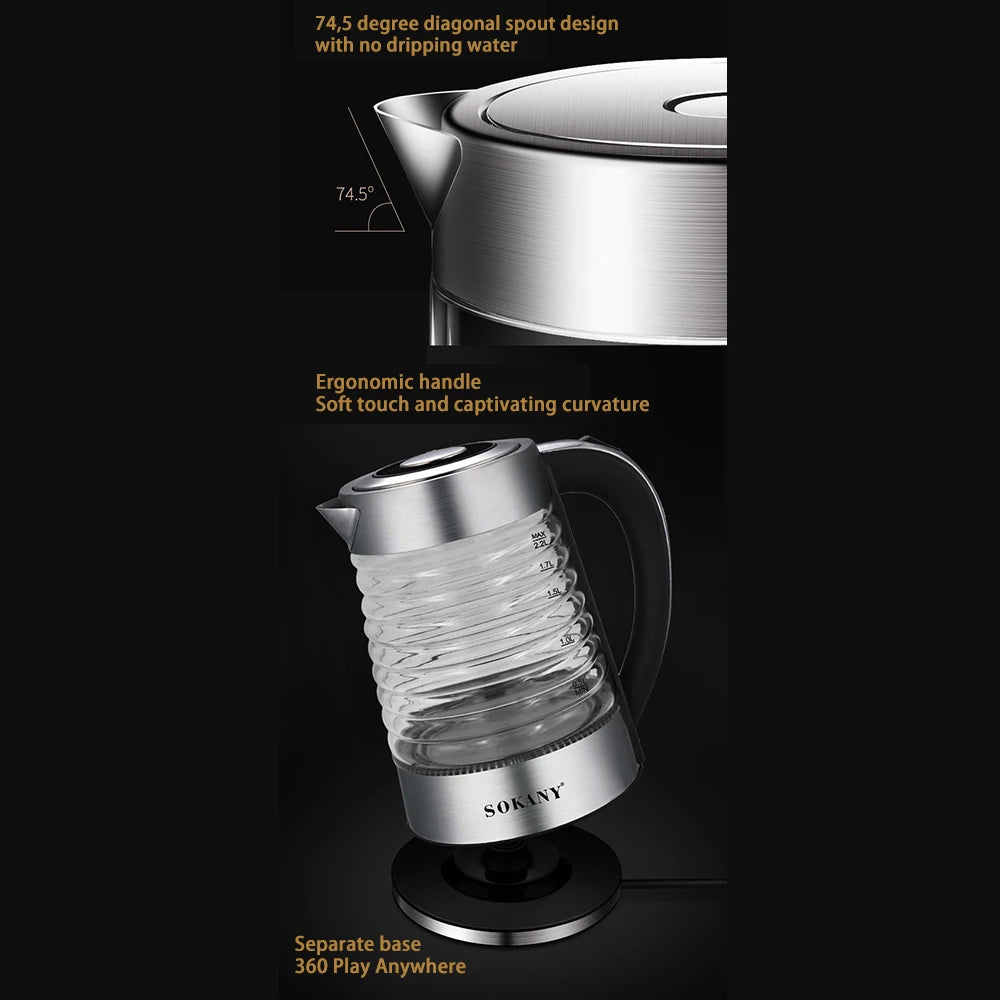 Bouilloire électrique portable en acier inoxydable, théière à café en verre intelligent, bouilloire à eau bouillante, port de cuisine, 220V, fecL