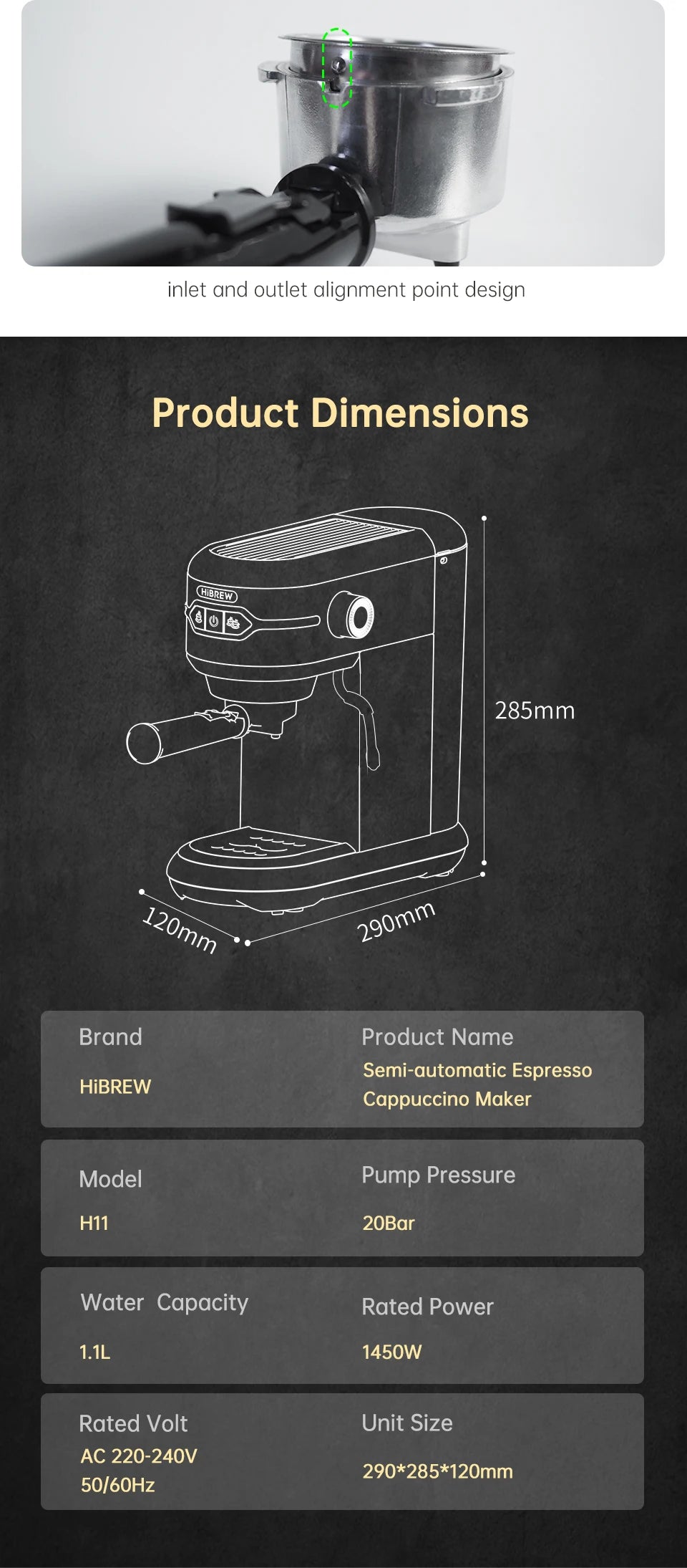 Hiinvasif W Cafetière, Inox Semi-existent, Dosette ESE Super Mince, Expresso en Poudre, Machine à Cappuccino, Eau Chaude, H11, 20 Bar - Cuisine élégante