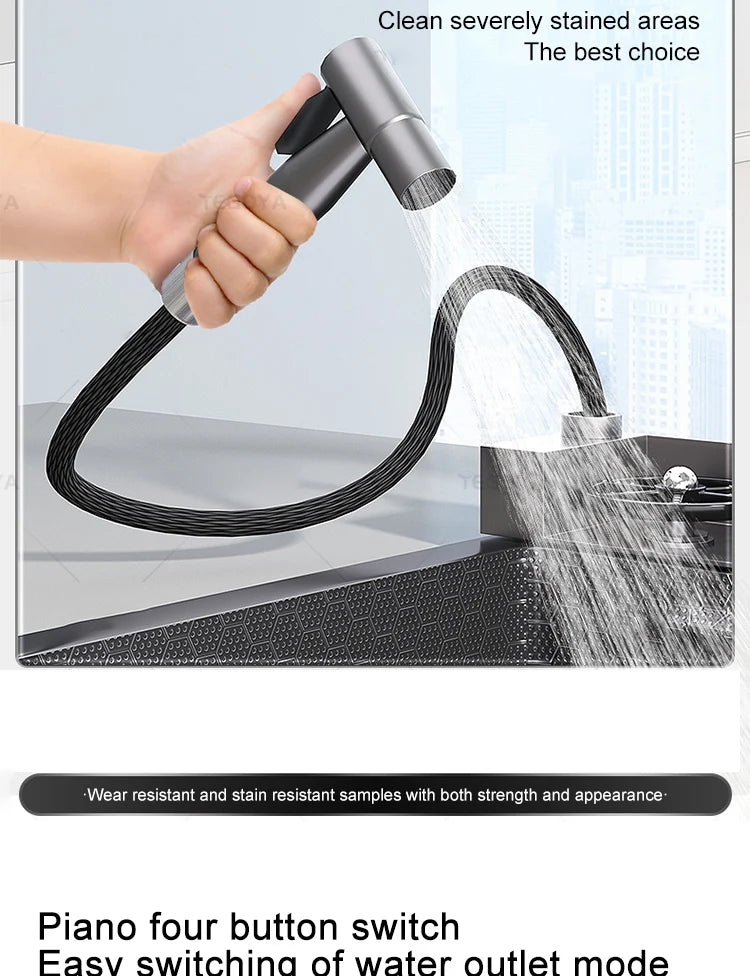 Évier de Cuisine à Cascade à Fente Unique, avec Support de Téléphone Portable Intelligent, en Acier Inoxydable, à Rainures, Gaufrage en Nid d'Abeille Intelligent