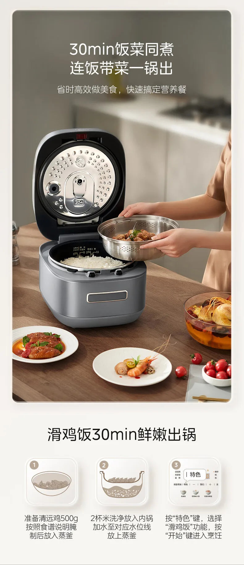 Midea-Cuiseur à Riz Électromagnétique à Double Couche, Cuisson Rapide, Intelligent, Usage Domestique, 4L IH, 220V - Cuisine élégante
