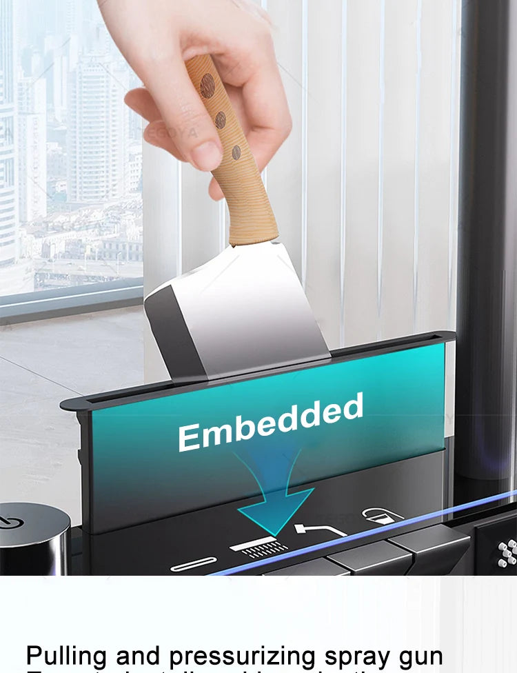 Évier de Cuisine à Cascade à Fente Unique, avec Support de Téléphone Portable Intelligent, en Acier Inoxydable, à Rainures, Gaufrage en Nid d'Abeille Intelligent