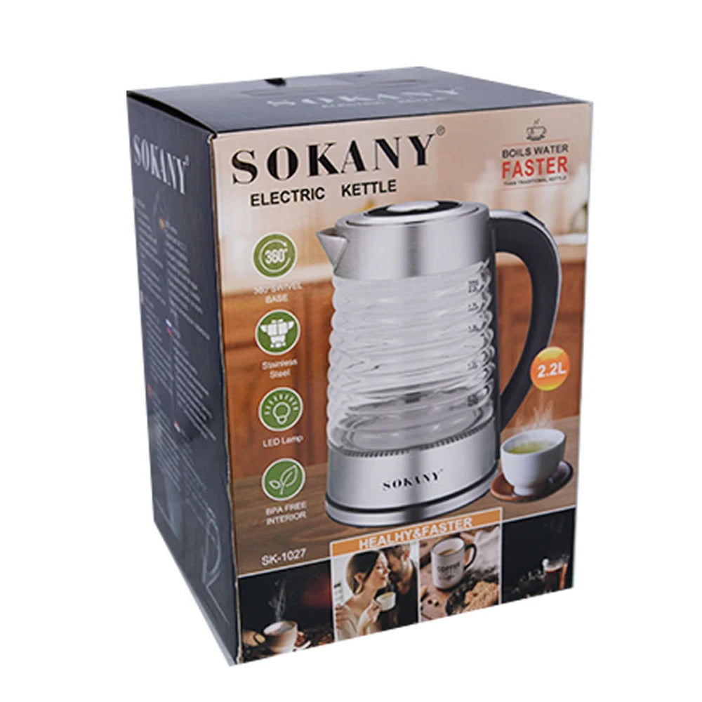 Bouilloire électrique portable en acier inoxydable, théière à café en verre intelligent, bouilloire à eau bouillante, port de cuisine, 220V, fecL