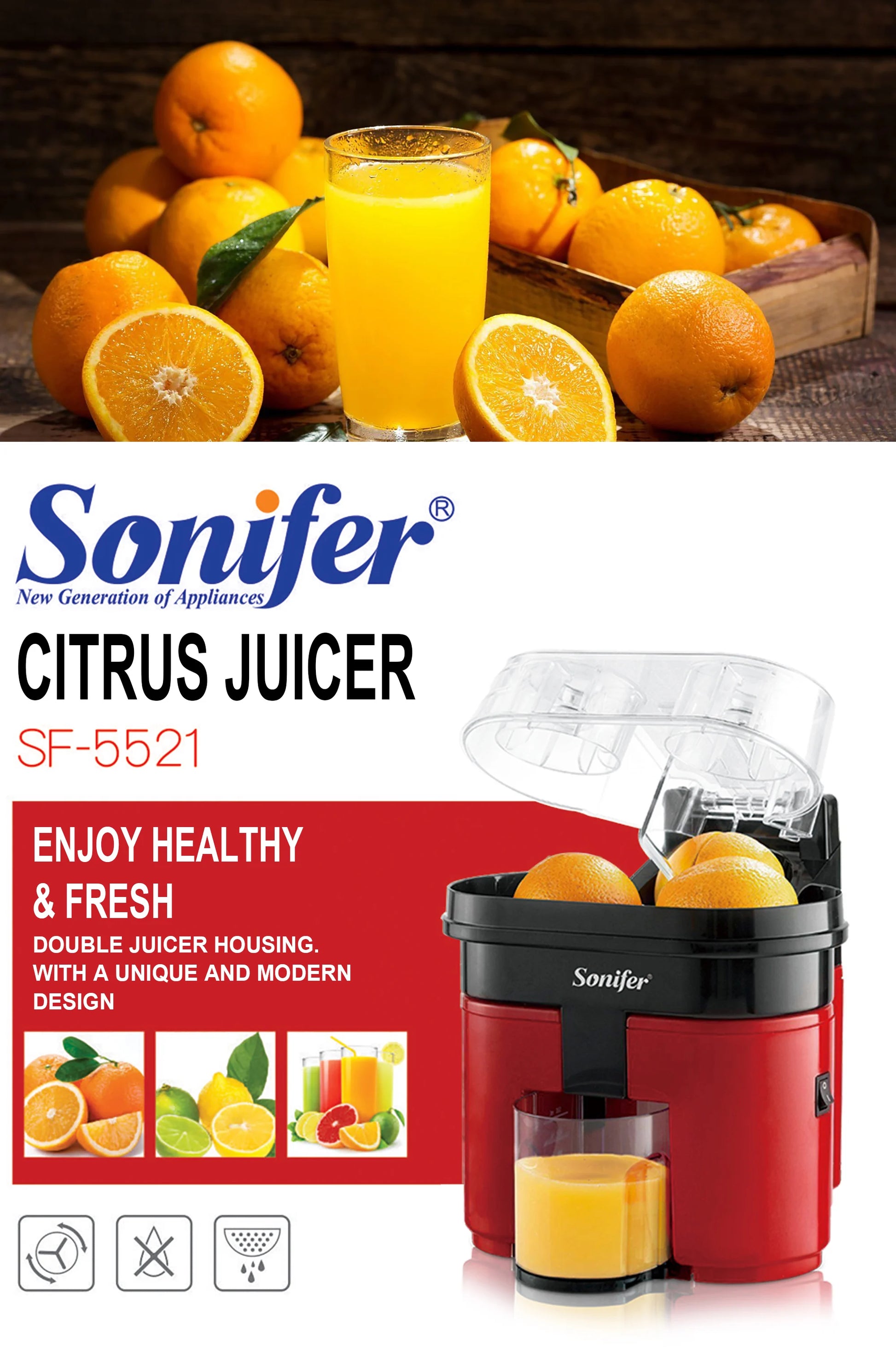 Sonifer – presse-fruits à Double pression, extracteur de jus d'orange, citron, grenade, fruits - Cuisine élégante
