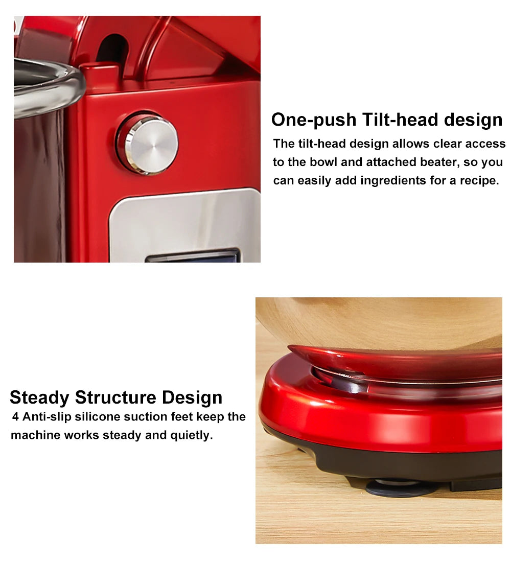 BioloMix Mélangeur sur socle de cuisine, mélangeur, moteur silencieux, fouet à œufs crème, pétrin de pâte fouet, 6 vitesses, 1200 W, 6 L, DC