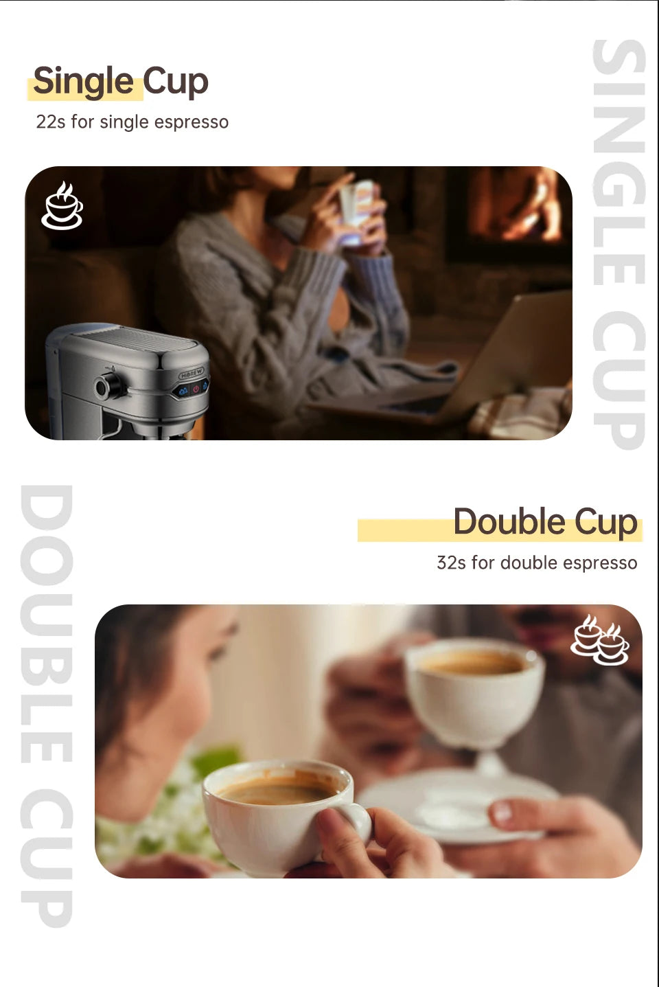 Hiinvasif W Cafetière, Inox Semi-existent, Dosette ESE Super Mince, Expresso en Poudre, Machine à Cappuccino, Eau Chaude, H11, 20 Bar - Cuisine élégante