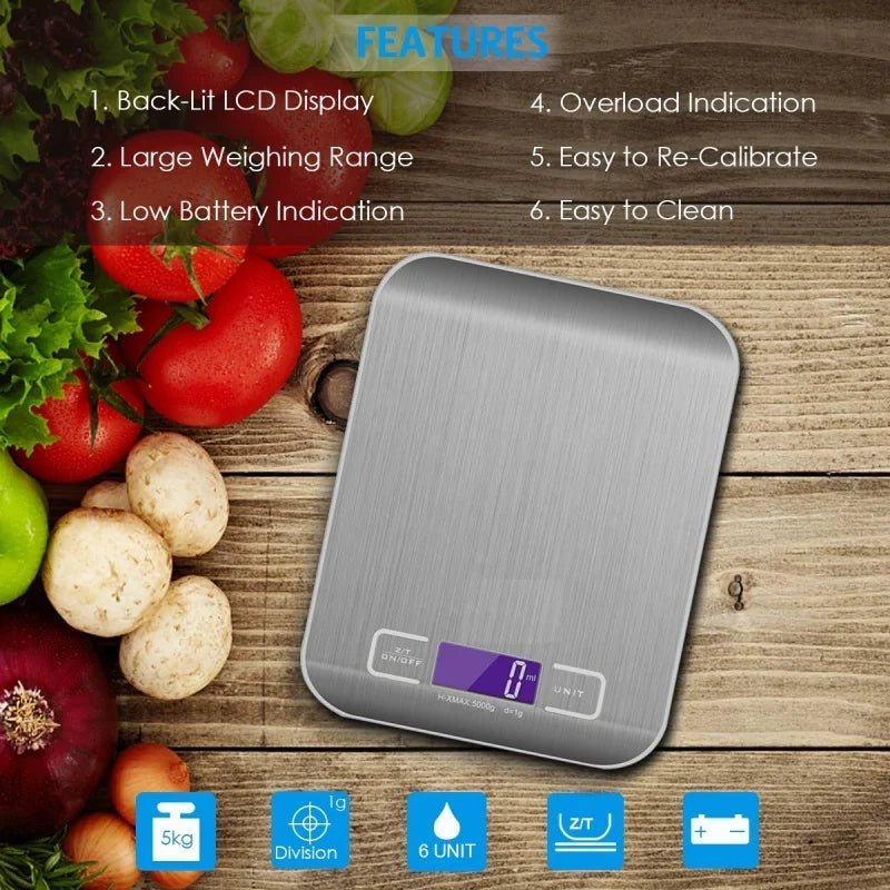 Balance de cuisine numérique en acier inoxydable, 10/5Kg, Balance postale pour régime alimentaire, mesure des balances électroniques LCD (sans batterie) - Cuisine élégante