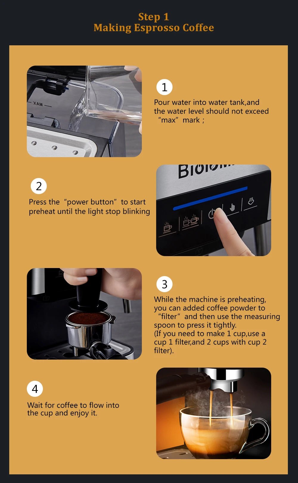 Biolomix – Machine à Café Expresso de type italien, 20 bars, avec mousseur à lait, pour expresso, Cappuccino, Latte et moka - Cuisine élégante