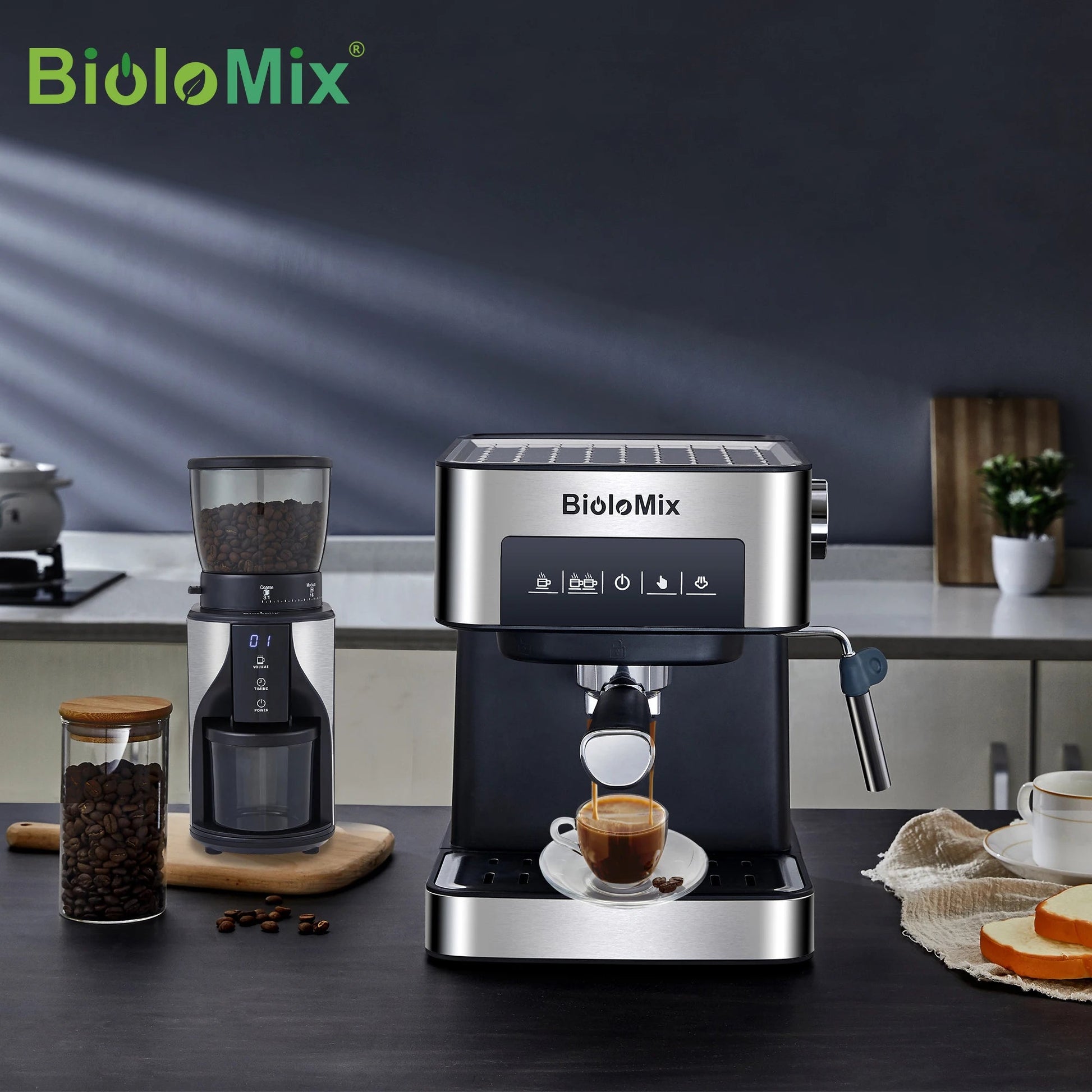 Biolomix – Machine à Café Expresso de type italien, 20 bars, avec mousseur à lait, pour expresso, Cappuccino, Latte et moka - Cuisine élégante