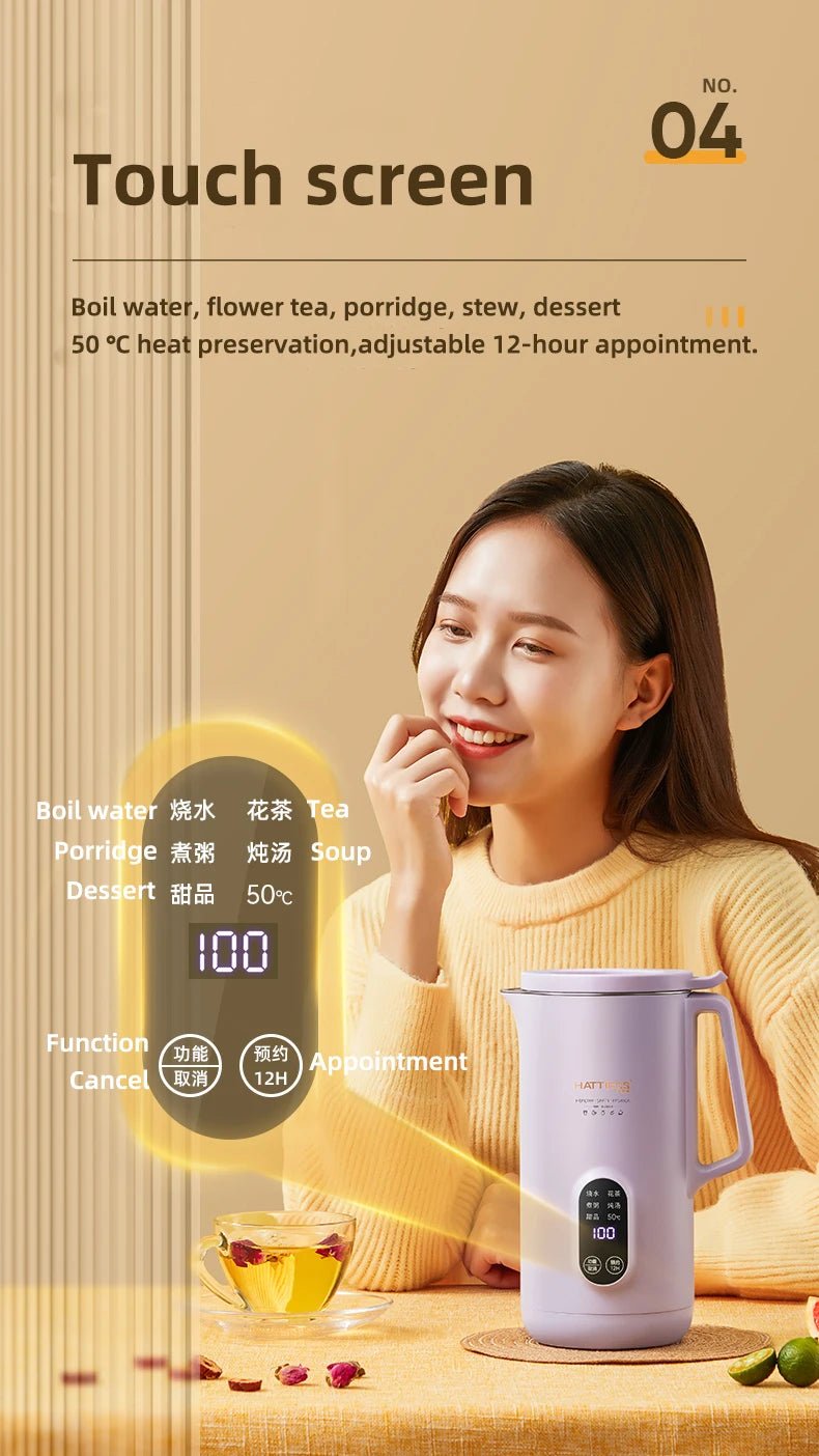 Bouilloire électrique Portable de 800ml, Pot de santé multifonctionnel, théière intelligente, bouilloire d'eau bouillie de voyage, multi-cuiseurs 220V - Cuisine élégante
