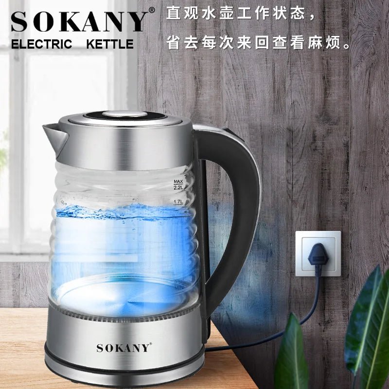 Bouilloire électrique portable en acier inoxydable, théière à café en verre intelligent, bouilloire à eau bouillante, port de cuisine, 220V, fecL - Cuisine élégante