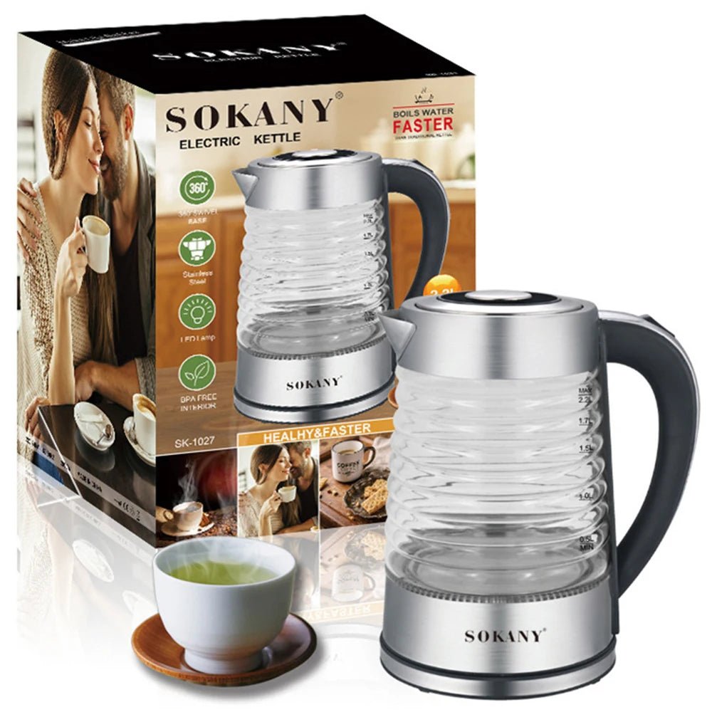 Bouilloire électrique portable en acier inoxydable, théière à café en verre intelligent, bouilloire à eau bouillante, port de cuisine, 220V, fecL - Cuisine élégante