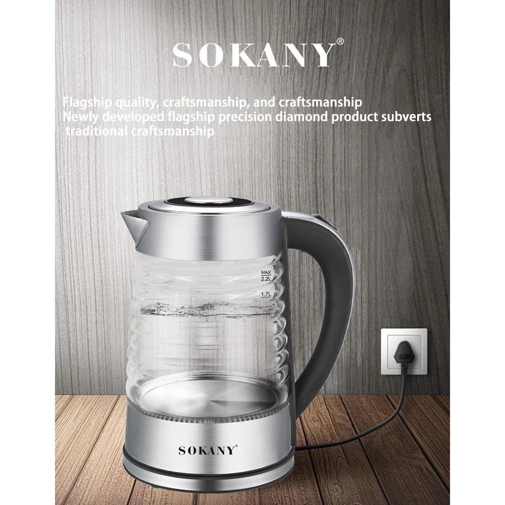 Bouilloire électrique portable en acier inoxydable, théière à café en verre intelligent, bouilloire à eau bouillante, port de cuisine, 220V, fecL - Cuisine élégante