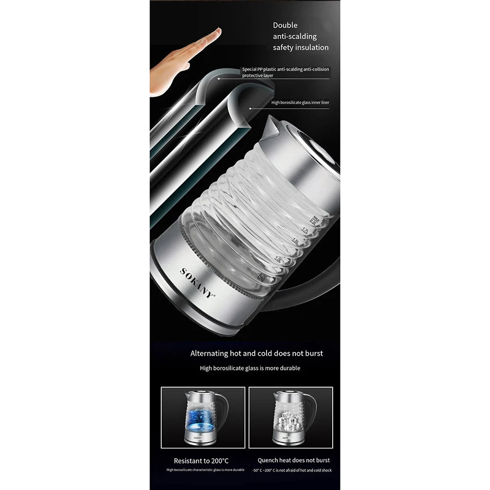Bouilloire électrique portable en acier inoxydable, théière à café en verre intelligent, bouilloire à eau bouillante, port de cuisine, 220V, fecL - Cuisine élégante