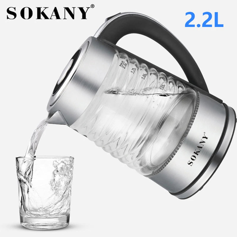 Bouilloire électrique portable en acier inoxydable, théière à café en verre intelligent, bouilloire à eau bouillante, port de cuisine, 220V, fecL - Cuisine élégante
