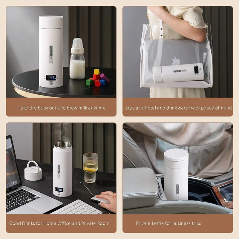 Bouilloires électriques portables, bouilloire à thé et à café, bouteille thermo - anti - brûlure, mini appareil de voyage, eau bouillante, conserve au chaud, 450ml - Cuisine élégante