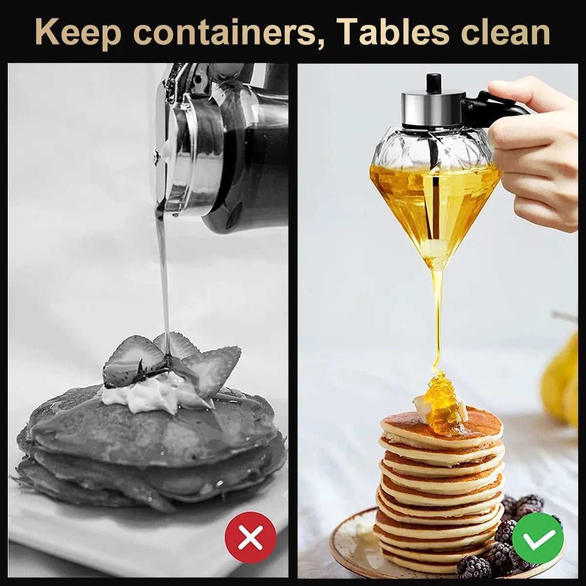 Diamond Shaped Glass Honey Dispenser with Stand 200ml Large Capacity Oil Dispenser Multifunctional Oil Bottle Vinegar and Sauce - Cuisine élégante