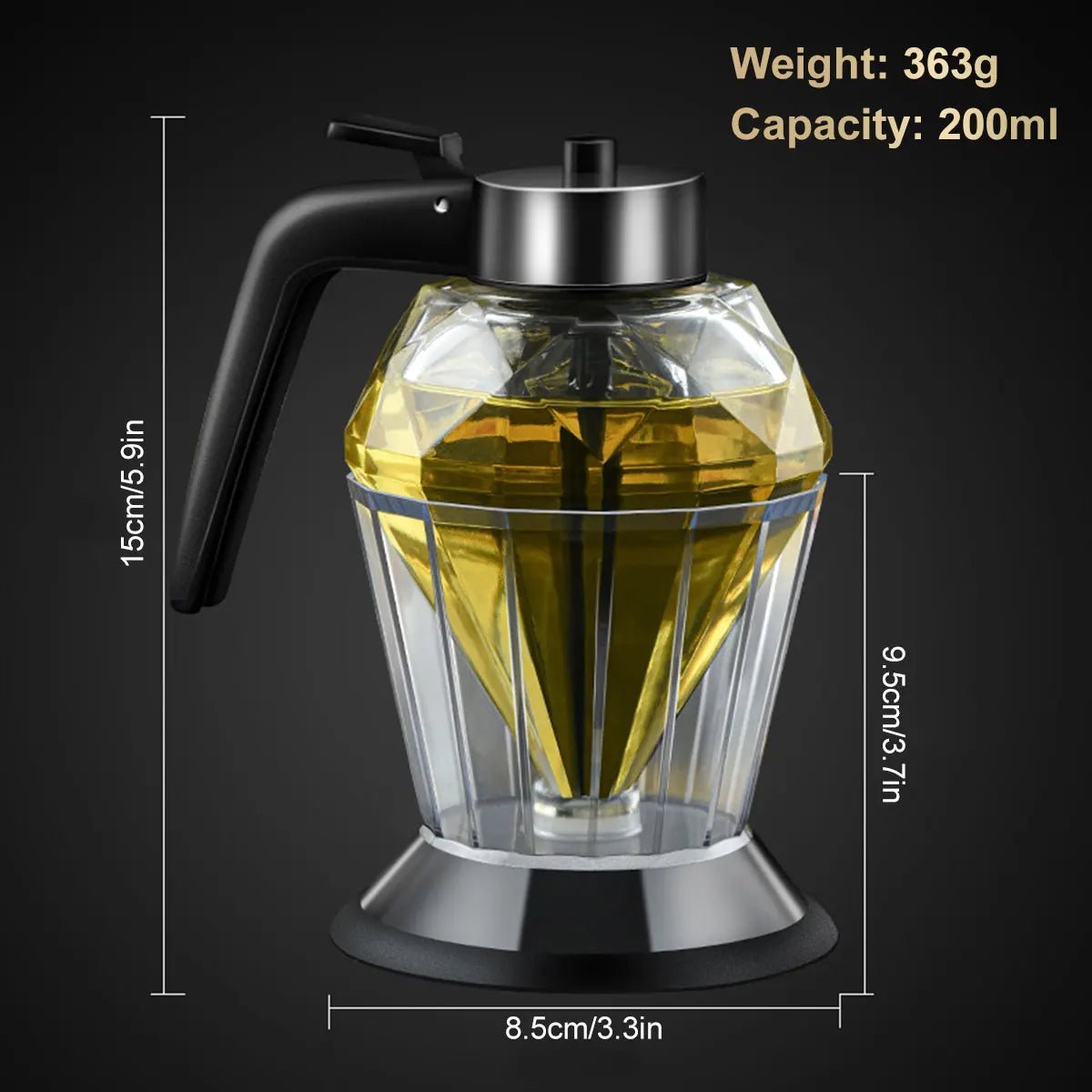 Diamond Shaped Glass Honey Dispenser with Stand 200ml Large Capacity Oil Dispenser Multifunctional Oil Bottle Vinegar and Sauce - Cuisine élégante