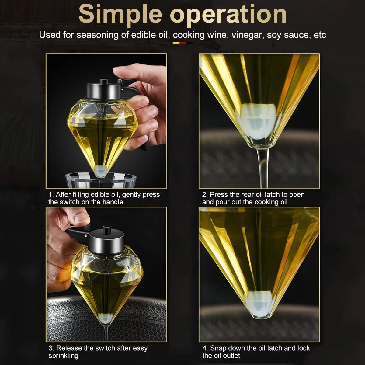 Diamond Shaped Glass Honey Dispenser with Stand 200ml Large Capacity Oil Dispenser Multifunctional Oil Bottle Vinegar and Sauce - Cuisine élégante