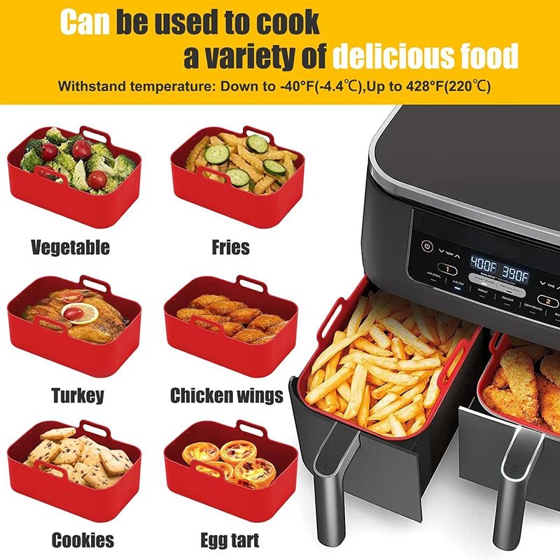 Doublures de friteuse à air en silicone, pot optique réutilisable, carré, rond, rectangle, moule de cuisson au four, panier, outil de poêle - Cuisine élégante