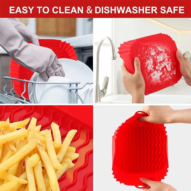 Doublures de friteuse à air en silicone, pot optique réutilisable, carré, rond, rectangle, moule de cuisson au four, panier, outil de poêle - Cuisine élégante