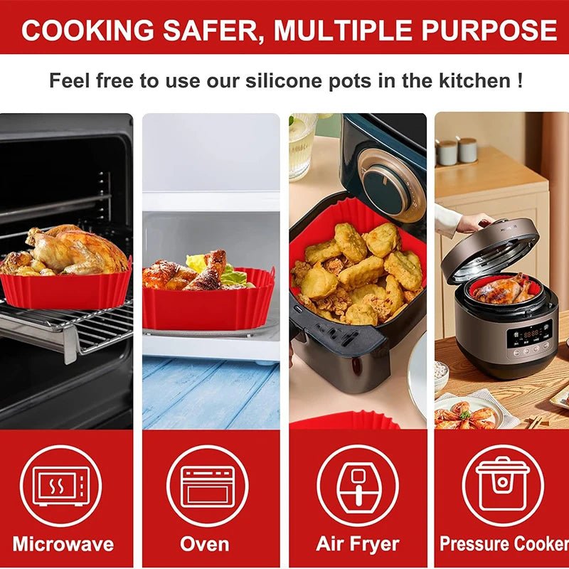 Doublures de friteuse à air en silicone, pot optique réutilisable, carré, rond, rectangle, moule de cuisson au four, panier, outil de poêle - Cuisine élégante
