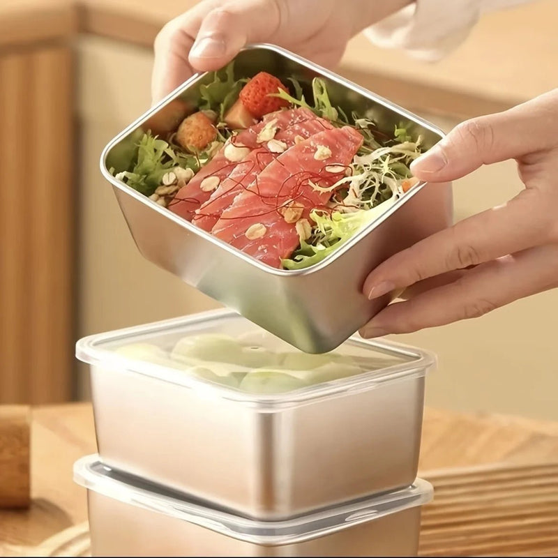 Ensemble de conteneurs de stockage des aliments en acier inoxydable, 6 pièces, avec couvercles, étanches, empilables et réutilisables pour le Camping, les pique-niques et l'école - Cuisine élégante