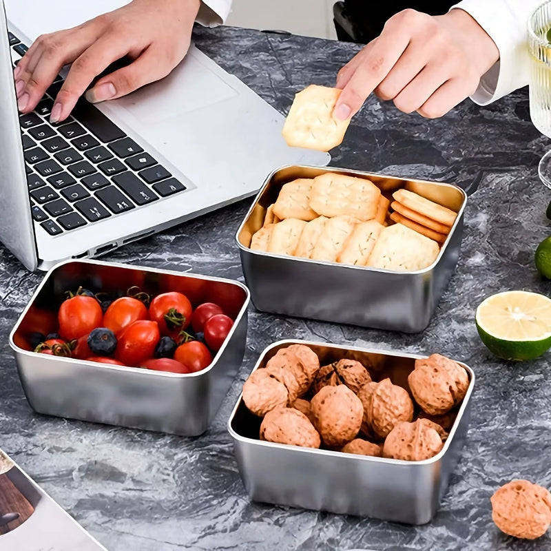 Ensemble de conteneurs de stockage des aliments en acier inoxydable, 6 pièces, avec couvercles, étanches, empilables et réutilisables pour le Camping, les pique-niques et l'école - Cuisine élégante