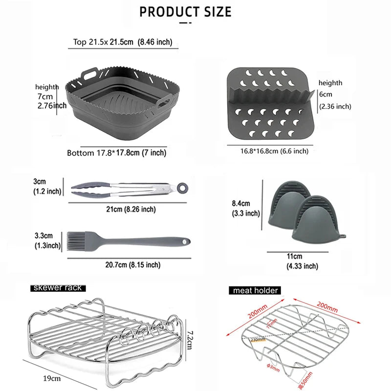 Ensemble de paniers carrés en silicone pour friteuse à air, grilles à brochettes, moules à gâteaux et accessoires Cosori - Cuisine élégante