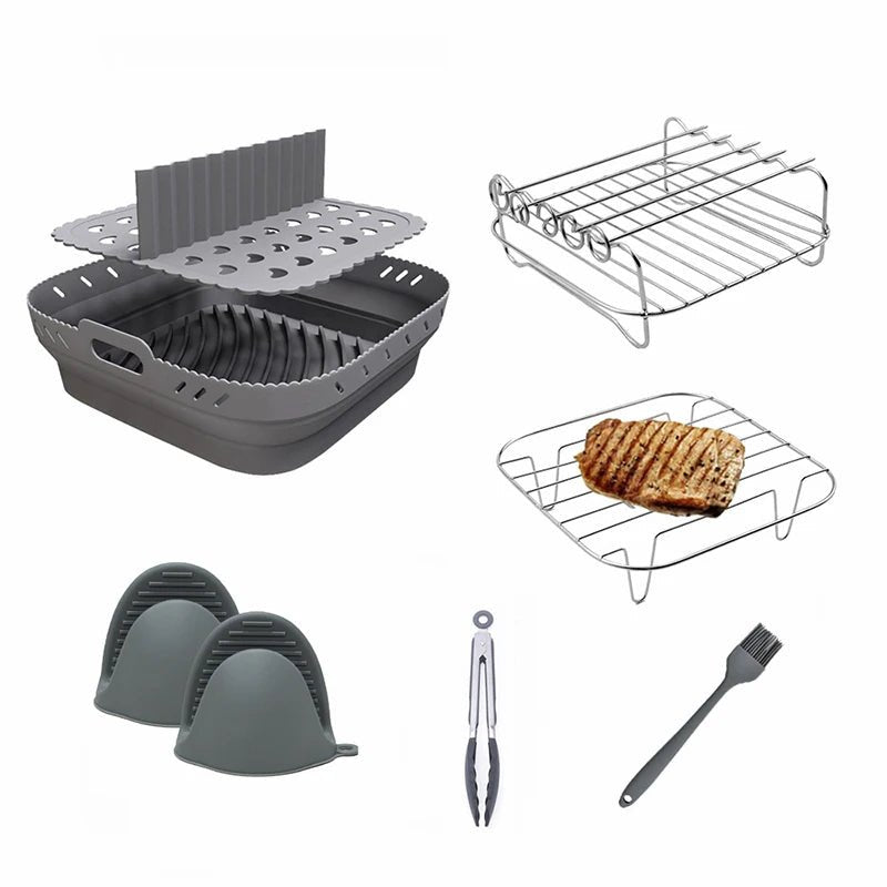 Ensemble de paniers carrés en silicone pour friteuse à air, grilles à brochettes, moules à gâteaux et accessoires Cosori - Cuisine élégante