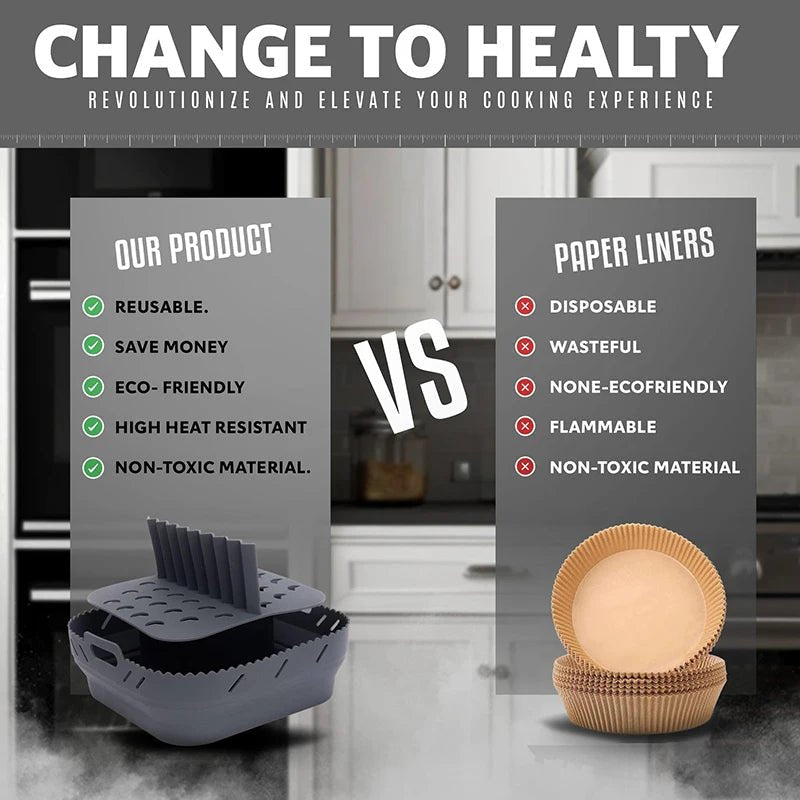 Ensemble de paniers carrés en silicone pour friteuse à air, grilles à brochettes, moules à gâteaux et accessoires Cosori - Cuisine élégante