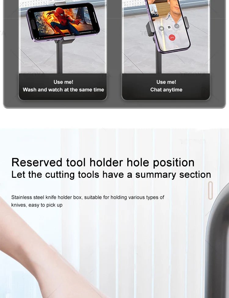 Évier de Cuisine à Cascade à Fente Unique, avec Support de Téléphone Portable Intelligent, en Acier Inoxydable, à Rainures, Gaufrage en Nid d'Abeille Intelligent - Cuisine élégante