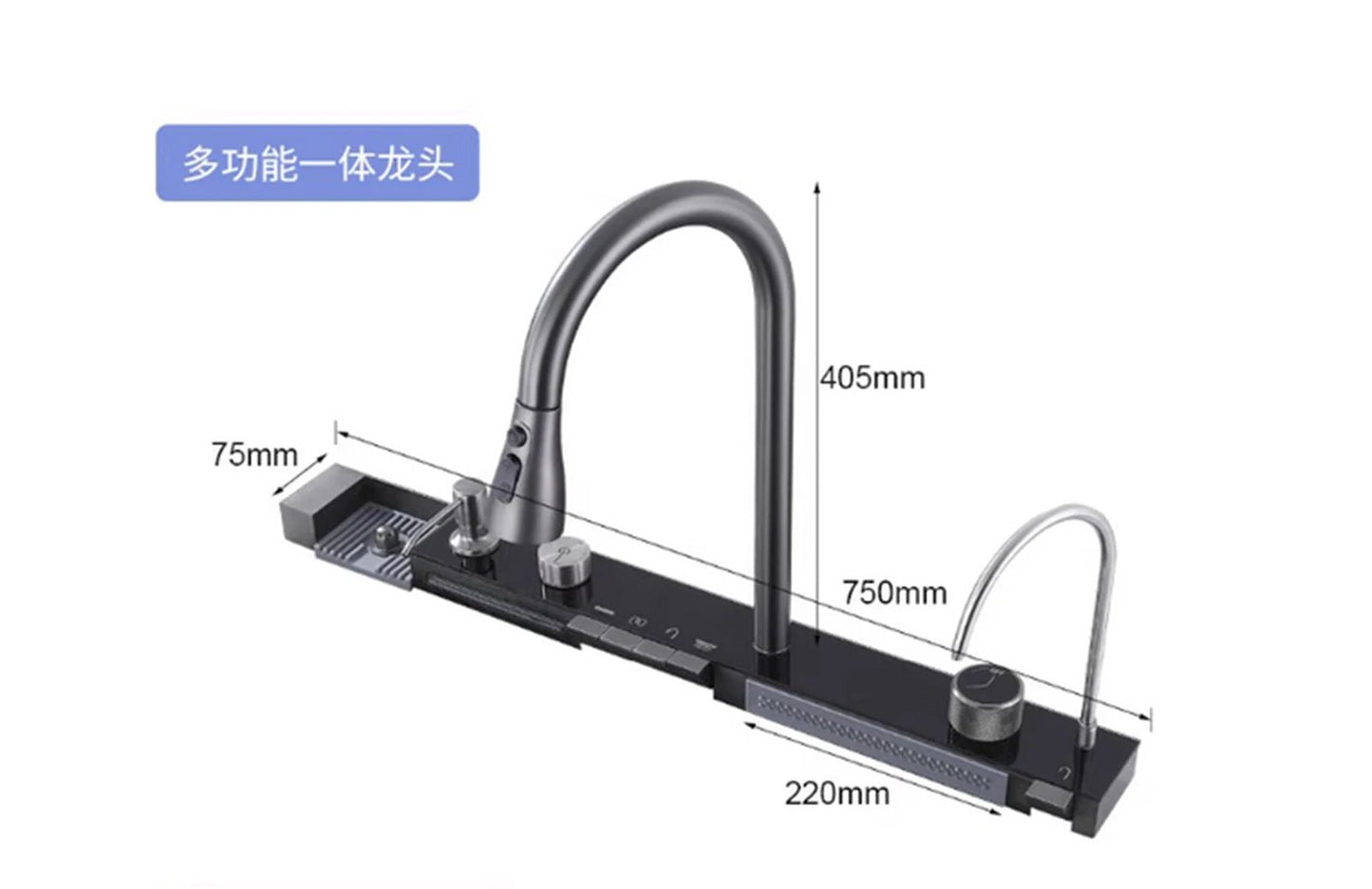 Évier de Cuisine Intelligent en Acier Inoxydable Noir, Utilitaire Multifonctionnel 3 en 1, Affichage Numérique, 29.5x17,7 Pouces, pour la Maison - Cuisine élégante