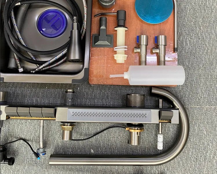 Évier de Cuisine Intelligent en Acier Inoxydable Noir, Utilitaire Multifonctionnel 3 en 1, Affichage Numérique, 29.5x17,7 Pouces, pour la Maison - Cuisine élégante