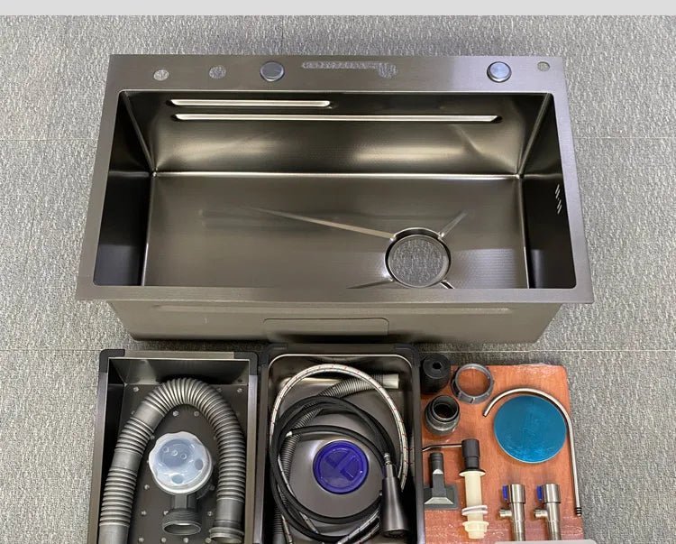 Évier de Cuisine Intelligent en Acier Inoxydable Noir, Utilitaire Multifonctionnel 3 en 1, Affichage Numérique, 29.5x17,7 Pouces, pour la Maison - Cuisine élégante