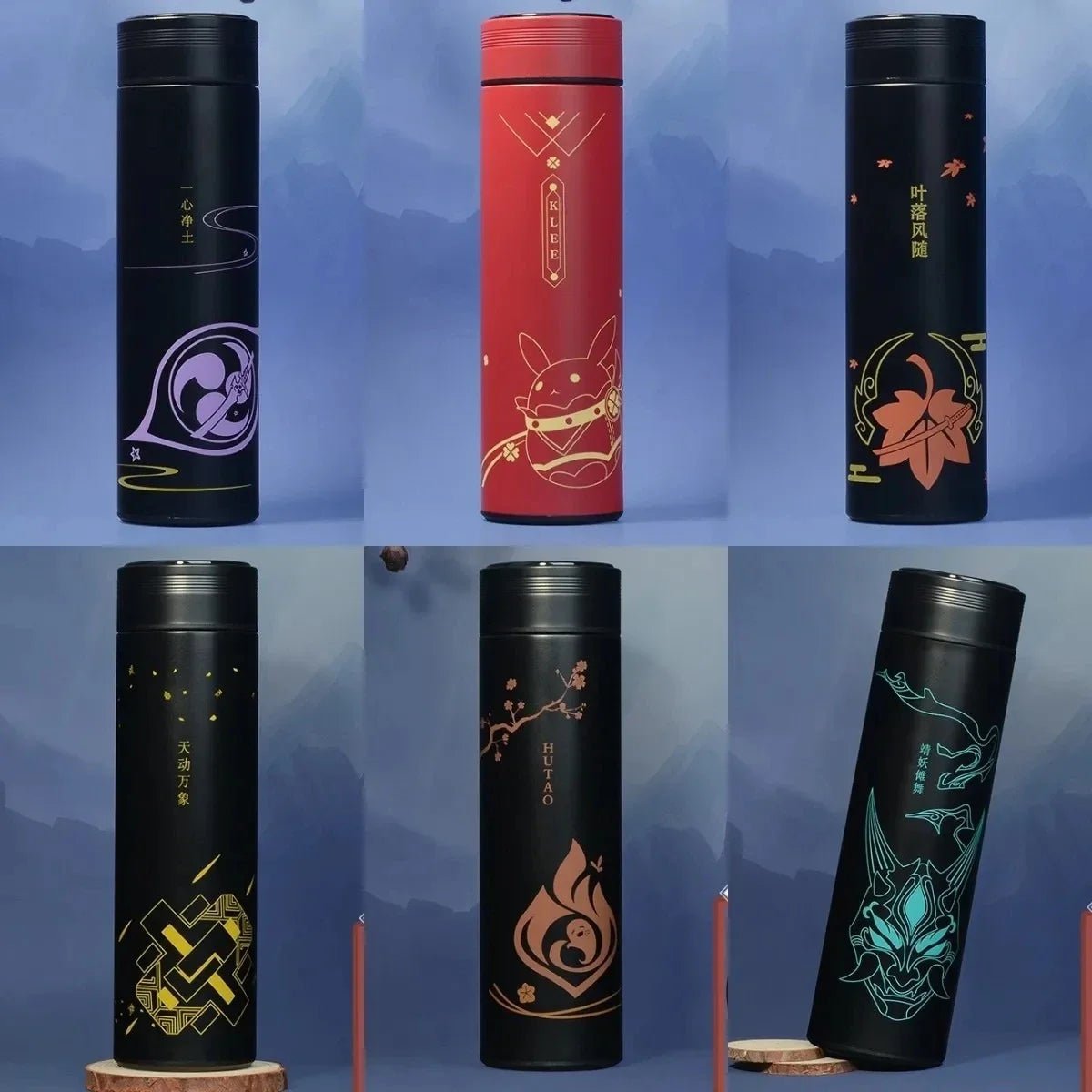 Genshin Impact flacon à vide bouteilles d'eau en acier inoxydable affichage de la température LED tasse à café jeu Zhongli Xiao Anime tasse Thermos - Cuisine élégante