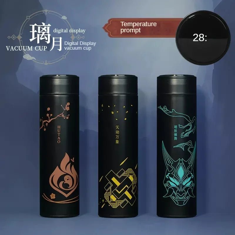 Genshin Impact flacon à vide bouteilles d'eau en acier inoxydable affichage de la température LED tasse à café jeu Zhongli Xiao Anime tasse Thermos - Cuisine élégante