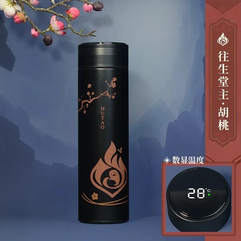 Genshin Impact flacon à vide bouteilles d'eau en acier inoxydable affichage de la température LED tasse à café jeu Zhongli Xiao Anime tasse Thermos - Cuisine élégante