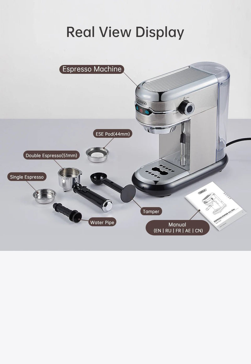 Hiinvasif W Cafetière, Inox Semi-existent, Dosette ESE Super Mince, Expresso en Poudre, Machine à Cappuccino, Eau Chaude, H11, 20 Bar - Cuisine élégante