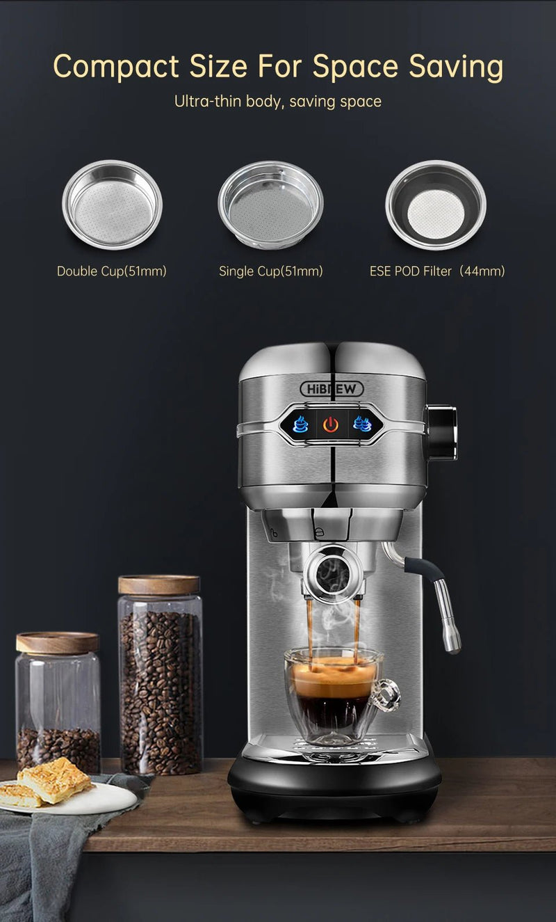 Hiinvasif W Cafetière, Inox Semi-existent, Dosette ESE Super Mince, Expresso en Poudre, Machine à Cappuccino, Eau Chaude, H11, 20 Bar - Cuisine élégante