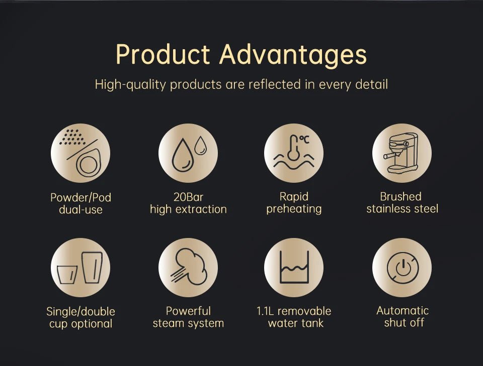 Hiinvasif W Cafetière, Inox Semi-existent, Dosette ESE Super Mince, Expresso en Poudre, Machine à Cappuccino, Eau Chaude, H11, 20 Bar - Cuisine élégante