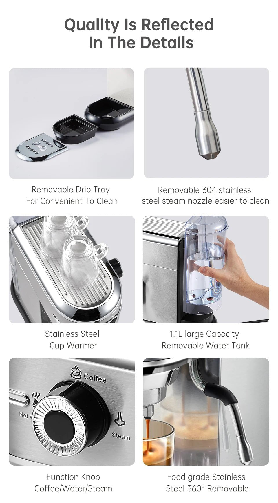 Hiinvasif W Cafetière, Inox Semi-existent, Dosette ESE Super Mince, Expresso en Poudre, Machine à Cappuccino, Eau Chaude, H11, 20 Bar - Cuisine élégante